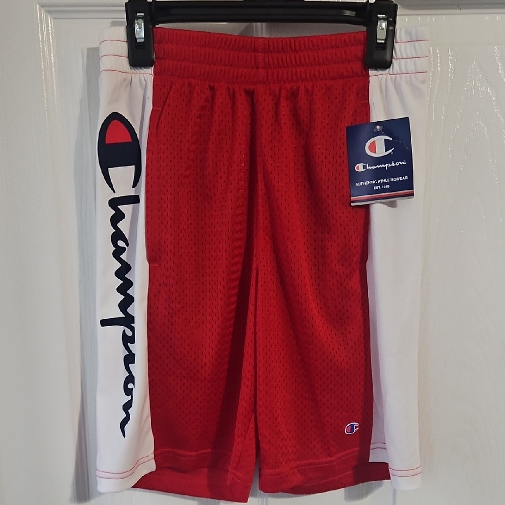 Champion Red and White Athletic Shorts with Elastic Waistband